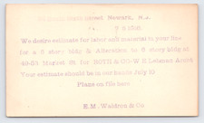 1916 EM Waldron & Co Labor Bid for Market Street Building Newark NY Postal Card picture