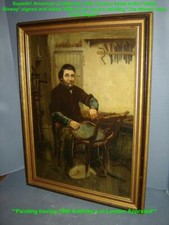 Antique American Nettie Illoway Gentleman Woven Cane Chair Oil Painting Sothebys picture