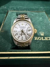 Serviced Rolex  Ladies 18K yellow Gold & Stainless Steel Watch White Roman 69173 picture