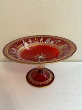 Vtg Possibly Antique Venetian Glass Compote Centerpiece w Enamel Painted Figures picture