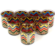 Georges Briard Lowball Glasses (8) Geometric Chevron 22K Gold 1962 MCM RARE HTF picture