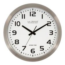 La Crosse Technology Atomic Wall Clock 16 in. White Dial Silver Brushed 4 Zones picture