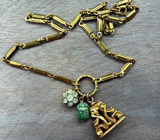 Antique gold filled ornate fob with antique Victorian charms on fancy chain picture