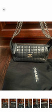 CHANEL Black Quilted Zip Shoulder Bag Chain Strap Silver Hardware picture
