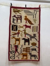 Vintage Beautiful Hand Woven Peruvian Wool Weaving Tapestry Kilim Rug Pictorial picture
