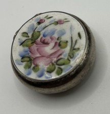 Bliss Brothers Antique Sterling silver Painted Porcelain Small Pill Box antq  picture