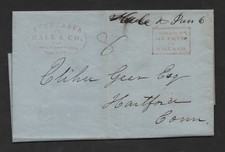 US 1845 HALE & CO NY STAMPLESS FOLDED COVER TO HARTFORD CONNECTICUT picture