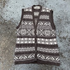 Vtg LL Bean Wool Fair Isle Sweater Best Brown/ White Sz XL USA Made picture