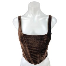 NEW Isalis Brown Velvet Velour Sleeveless Square Neck Corset Crop Tank Top Sz S picture