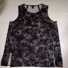 Athleta Refined Renew Tank Women Large Black Floral Split Hem Performance Yoga picture