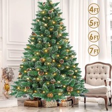 4/5/6/7FT Flocked Christmas Tree with LED Lights Pine Cone Artificial Xmas Tree picture