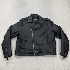 Highway Hawks Motorcycle Jacket Mens 48 Black Leather Full Zip Retro Biker Coat picture