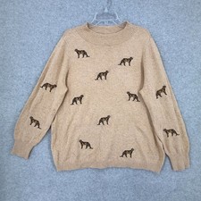 Chico’s Cheetah Sweater Women’s XL Cashmere Blend Embroidered Animal Beige picture