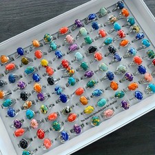 50/100Pcs Wholesale Lot Mixed Rings Malachite Rings Natural Stone Gemstone picture