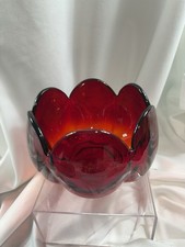 Vintage Heisey Style Red Amberina 6 Panel Petal Glass Bowl Scalloped cupped Lily picture