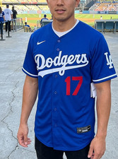 sNWT Shohei Ohtani Dodgers Men's Large Blue Away Jersey Stitched #17 picture