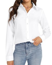 Women's Stretch Poly Blend Button Down Blouse Long Sleeve Tailored Fit picture