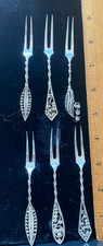 6  STERLING SILVER  STRAWBERRY FORKS MAKER CROWN NICE SET ALL 1 BID picture