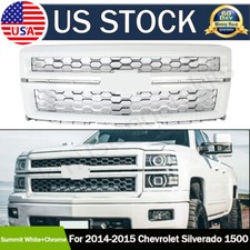 Summit White+Chrome Front Bumper Grille Grill For 14-15 Chevy Silverado 1500 LTZ picture