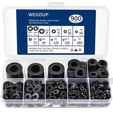 900-Piece Nylon Flat Washer Assortment Kit Black Plastic Flat Washers for Bolts picture