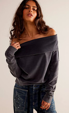 NEW FREE PEOPLE WE THE FREE BLACK NOT THE SAME TEE OFF THE SHOULDER TOP SZ M picture