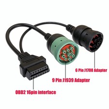 2-in-1 OBD2 Adapter Cable,9 Pin J1939 and 6 Pin J1708 to 16 Pin OBD2 Adapter picture