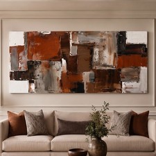 Rustic Abstract Patchwork Oversized Wall Hanging, Hand Painted Textured Oil Art picture