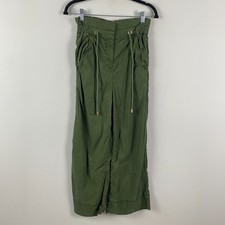 Sezane Jacob Wide Leg Pants Size 36 US 4 Green Ankle High Waist Lyocell picture