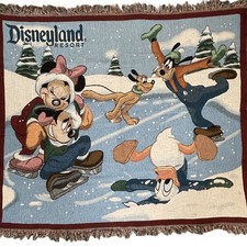 Disneyland Resort Woven Tapestry Throw Blanket Blue Ice Skating Minnie Mickey picture