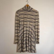 VTG 1970s Women's Mod Long-sleeve Spandex Geometric Mock Neck Dress picture