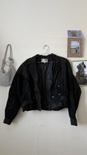Vintage 80s G-III Leather Fashions Black Suede Embossed Leather Bomber Jacket M picture
