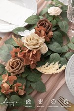 Ling's Moment 5FT Brown and Beige Flower Garland w/ Eucalyptus Leaves picture