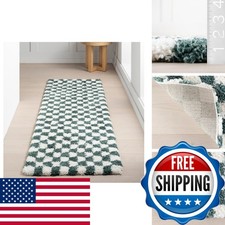 nuLOOM Adelaide Green Checkered Power Loomed Runner Rug, 2' x 8' OZBZ picture