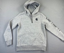 Carhartt Women's Relaxed Fit Graphic Sweatshirt Logo Sleeve Asphalt Heather, SM picture