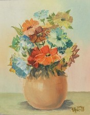 Still life with flowers,  small oil painting signed picture