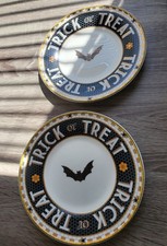 Anthropologie Bistro Tile Halloween Bat & Spider Plate Stoneware Set Of 2 Plates picture