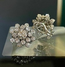 Round Cut Simulated Diamond Women's Flower Stud Earrings 14K White Gold Plated picture
