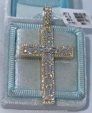 Real Moissanite 2.50Ct Baguette Cut Cross Pendant 14K Yellow Gold Silver Plated picture