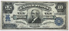 1908 $10 Tombstone Large Paper Small Blue Silver Certificate Stamp Fr-302 picture