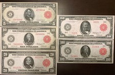 Reproduction 1914 Federal Reserve Note Red Seal Set $5 -$100 Read Description picture
