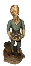 Cute Antique 1940s Figurines New Art Wares Chalkware French Man Holding Basket  picture