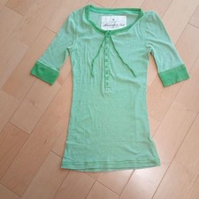 VTG Abercrombie & Fitch Y2K Womens Green Ribbed Babydoll Henley Top Size M picture
