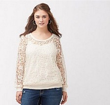 Lane Bryant Ivory Lace Sweatshirt With Rib Trim Top Blouse Plus 22/24 3x NWT picture