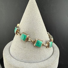 Vintage Malachite Bracelet Silver Tone Polished Stone Untested Metal 6.5” picture