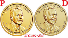 2-Coin (P & D) Set 2020 President George H.W. Bush Presidential Dollar $1 BU picture