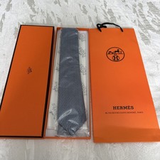 HERMÈS Men's Faconnee H Tie 100% Silk Blue Full Packaging picture