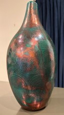 William K Turner Raku Pottery Raccoon Vase Signed Iridescent Art Pottery 13” picture