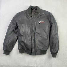 VTG 80s Team Toyota Grey Full Zip Long Sleeve Leather Jacket Motorcycle SZ Small picture