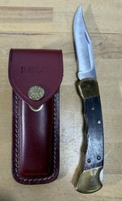 Vintage 1991 Buck 110 Pocket Knife Lockback Folding Hunting Leather Sheath picture