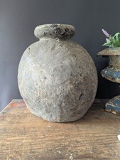 Antique Large old leather water vessel,pot, rustic, decorative, home picture